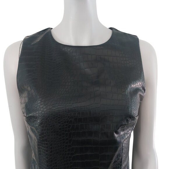 Black Faux Leather Bodysuit M Tank Top Croc Embossed Basic Layer Edgy EXPRESS - Picture 6 of 14